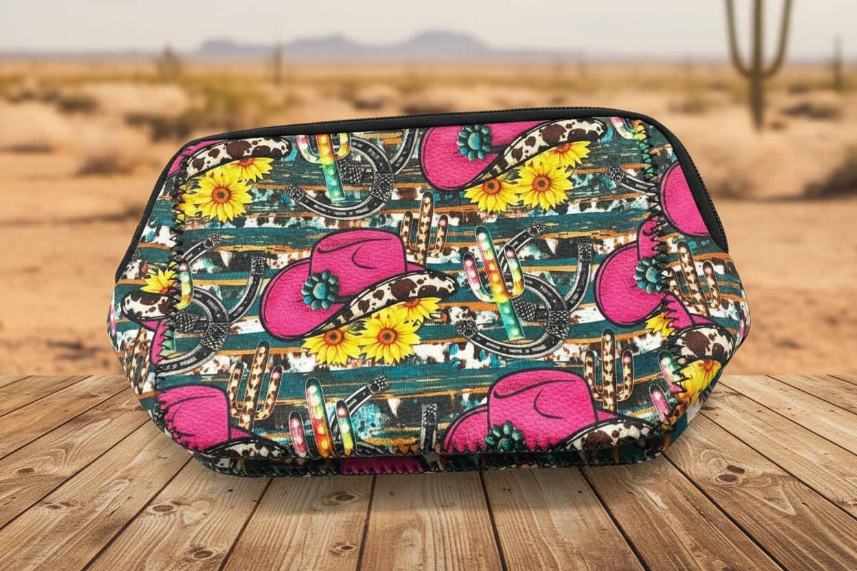 Pink CowGirl Hat Cosmetic Bag